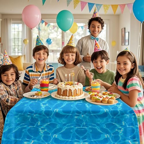 Image of 3 Pcs Ocean Waves Tablecloths, 54 x 108 Inch Ocean Theme Table Cover,Plastic Water Print Tablecloths for Beach Pool Sea Theme Party Decorations