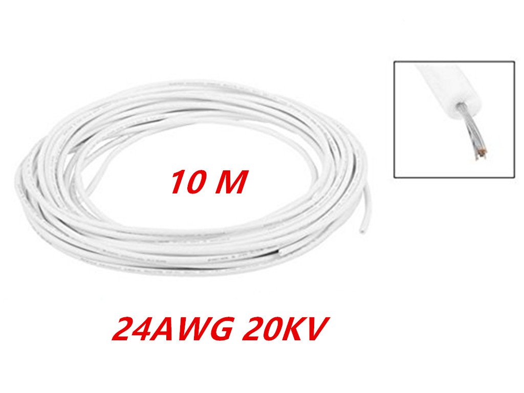 Electric Copper Core Flexible Silicone Wire Cable White 10M 32.8Ft (24AWG 20KV)