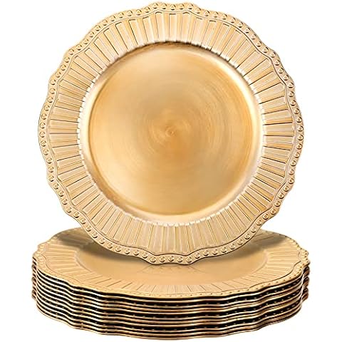Dicunoy 12 Stück Ladegerät-Teller, 33 cm goldene Abendessen unter Tellern Cover