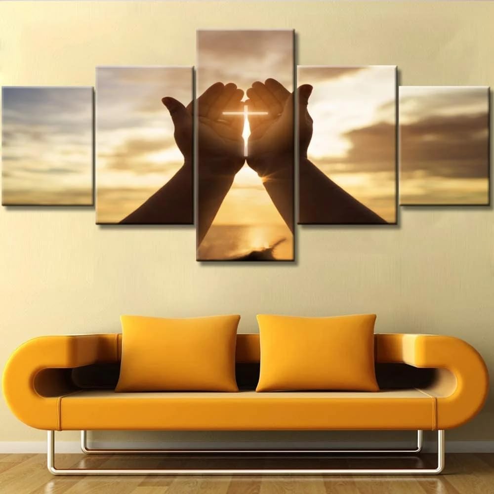 Tableaux Abstraits Moderne Impression sur Toile Jésus 5 Pièces pour Décoration de Salon