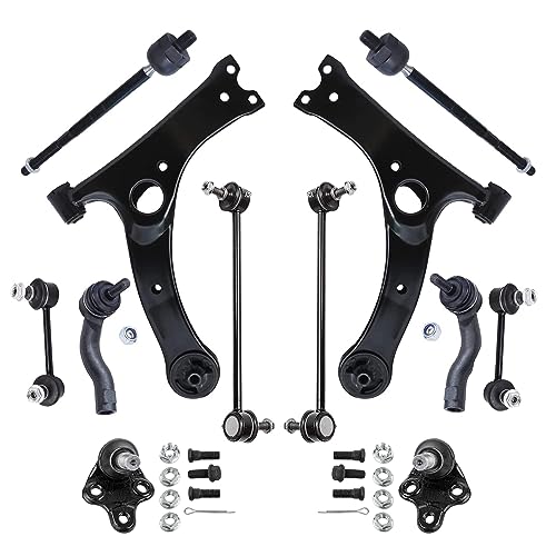 Image of Detroit Axle - 12pc Front End Suspension Kit for Toyota Rav4 01-05, Lower Control Arms Tie Rods Lower Ball Joints Front and Rear Stabilizer Sway Bars 2001 2002 2003 2004 2005 Replacement