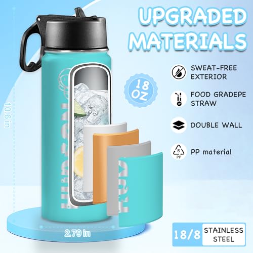 Image of Ships from USA,Custom Water Bottle For School, 18 oz Personalized Stainless Steel Kids Water Bottle with Straw Lid,Double Wall Insulated BPA Free ,Personalized Gifts for Boys Girls (Engraved Names)