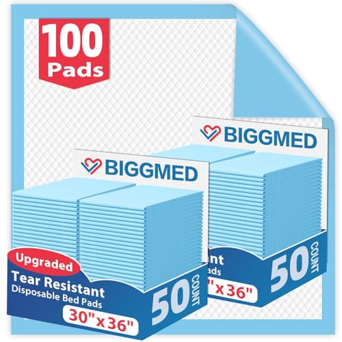 BIGGMED Tear-Resistant Disposable Bed Pads 30 x 36 100 Count Absorbent Underpads Chux Thicker Extra Large Incontinence Bed Pads Pee Pads for Adults Kids Elderly Pets