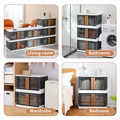 Immerrot 3 Pack 19 Gal Storage Bins With Lids - Collapsible Toy Storage Bins, 76 Quart Stackable Clear Black Wardrobe Closet Organizer, Foldable Plastic Container With Door, Crate For Book Storage #TOP3