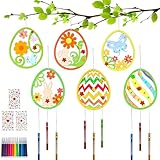 Ostern Bastelset Kinder DIY Windspiel, 12 Holzanhänger Mit 6 Motiven, Frühling Basteln ab 4 5 6 7 8 9 Jahre, Ostereier Zum Bemalen, Osterbasteln Mit Kindern, Ostergeschenke, Osterdeko Frühlingsdeko