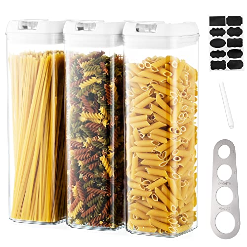 Pojemniki do przechowywania makaronu Kuchnia: 3 szt. hermetyczne słoiki na płatki śniadaniowe duże plastikowe pudełka na spaghetti zestaw z białymi pokrywkami Easy Lock można układać w stos,