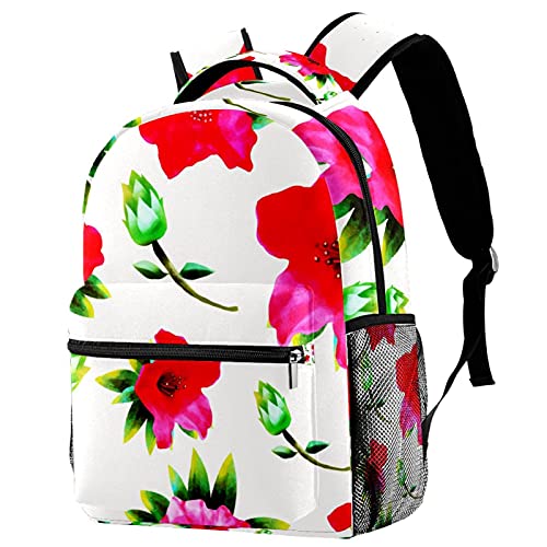 Sac à dos de voyage enfant avec motif floral beige et poche gourde pour fille garçon