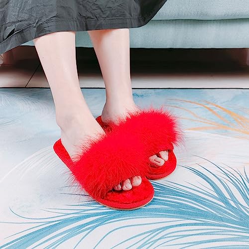 FAYUEKEY Fuzzy Slippers for Women Fluffy Furry Open Toe Slippers House Bedroom Shoes4