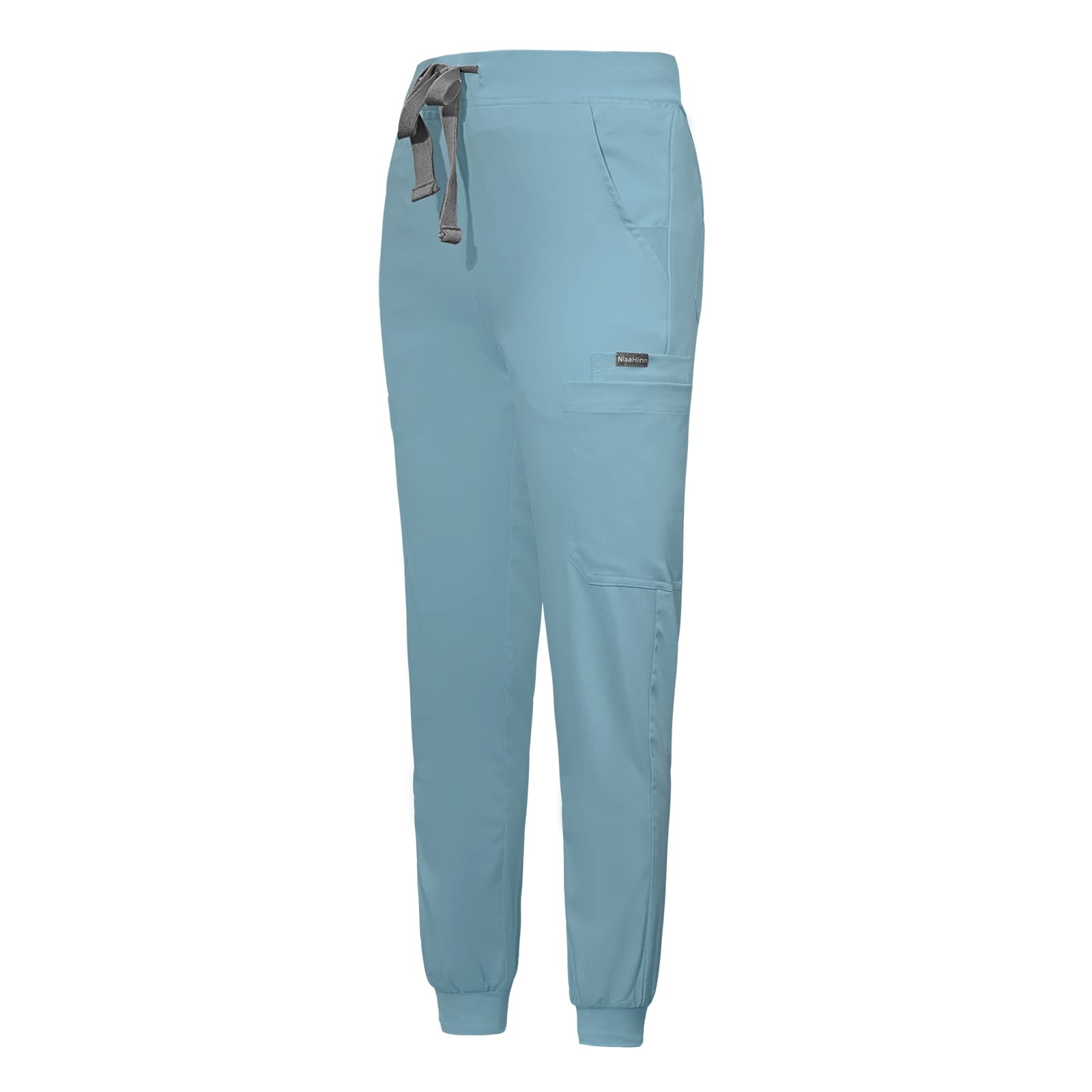 niaahinn Women Jogger Scrubs Pant Workwear Mid Rise Tapered Leg Drawstring for Nursing Soft Fabric (Light Blue,S,Small)