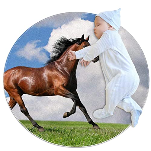 Alfombra redonda para niños de juego con diseño de caballo 80x80cm 2