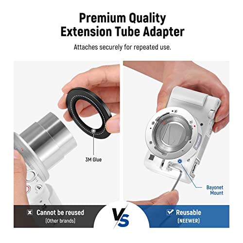 Image of NEEWER Wide Angle Lens Compatible with Sony ZV1 Camera, 2 in 1 18mm HD Wide Angle & 10x Macro Additional Lens with Extension Tube, Bayonet Mount Lens Adapter, Cleaning Cloth (White Frame)