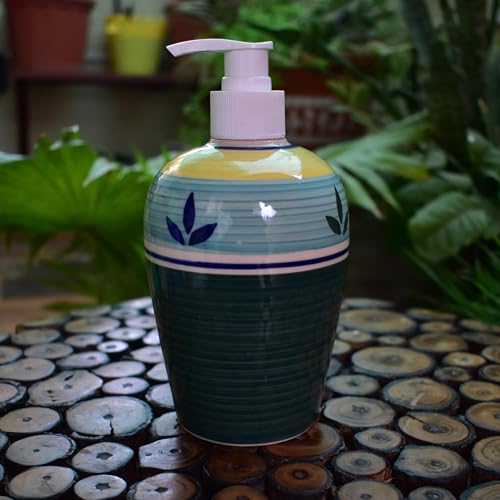 Image of Ceramic Liquid Soap Dispenser, 450 ml, Racing Green | Refillable Pump Bottle for Hand Wash, Lotion, Shampoo & Kitchen Use, 2 Pieces