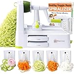Brieftons 5-Blade Vegetable Spiralizer: Strongest-Heaviest Spiral Slicer, Best Veggie Pasta Spaghetti Maker for Low Carb/Paleo/Gluten-Free/Vegan Meals, with Extra Blade Caddy, 4 Recipe Ebooks