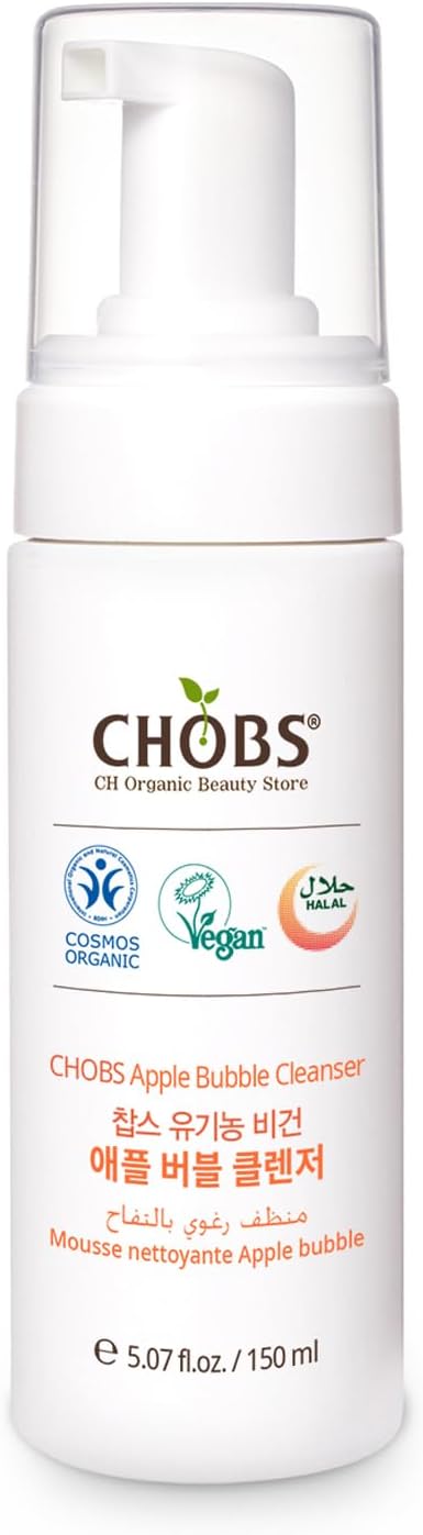 Chobs Apple Bubble Cleanser - Health Cleansing Made with Organic Vegan Ingredients for Gentle Cleansing of Sensitive, Dry, Oily, 100% Natural Ingredients, Vegan, Halal, 5.07 Fl Oz