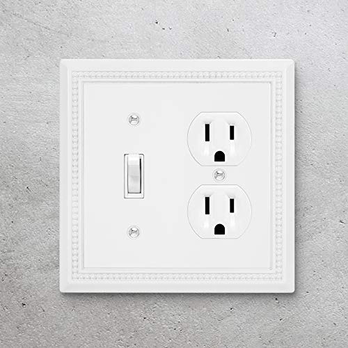 Image of Henne Bery Sunken Pearls Heavy Duty Decorative Wall Plate Switch Plate Outlet Cover (Toggle /Duplex, White)