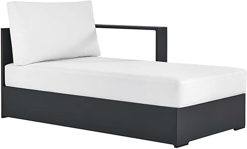 Miniatura 3 de Modway Tahoe - Tumbona de aluminio con recubrimiento en polvo para exteriores en gris y blanco con cojines resistentes a la intemperie, tumbona