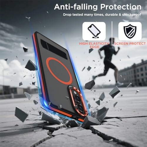 Image of MALEWOLF Case for Samsung Galaxy S25 Edge with Adjustable Stand, Slim Phone Case Fits for Magsafe, Color Hybrid Shockproof Protective Cover for Galaxy S25 Edge, Enhanced Non-Slip Grip (Black /Orange)