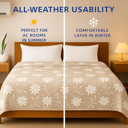 Image of Danip 100% Cotton Reversible AC Dohar Blanket, Throw - Printed Soft, Skin-Friendly, Lightweight & Ideal for All-Weather - 3 Layered Single Bed Dohar for AC Rooms (56 x 88 Inches) - White & LBrown