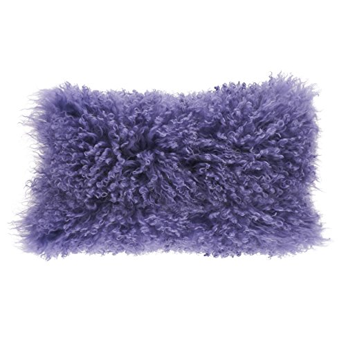 SARO LIFESTYLE Mongolian Lamb Fur Throw Pillow - Plush Textured Throw Pillow with Polyester Filled Support for Cozy Modern Decor, Luxurious Living Spaces and Bedroom Styling, 12"x20", Ultra Violet