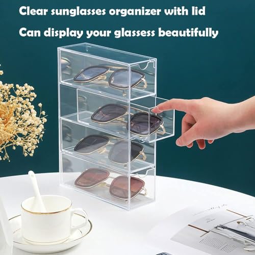 Image of Sunglass Storage Box, Acrylic Eyeglass Organizer, Make-up Storage Drawer Tray, Jewelry Trays, Type Strong Load-bearing Easy Access 4-Layer Transparent Visual Sunglasses Case Home Office Using