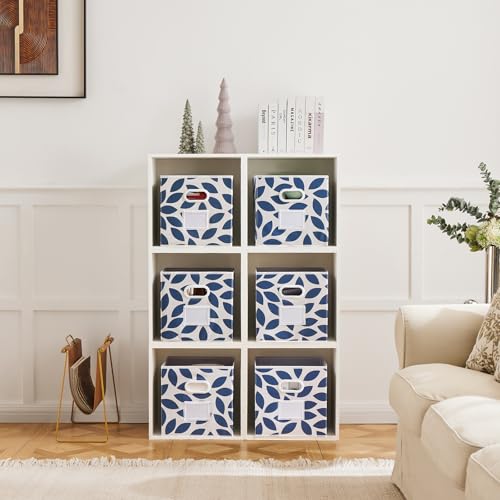 Image of MAX Houser Fabric Storage Bins Cubes Baskets Containers with Dual Plastic Handles for Home Closet Bedroom Drawers Organizers, Foldable, Set of 6 (Blue)