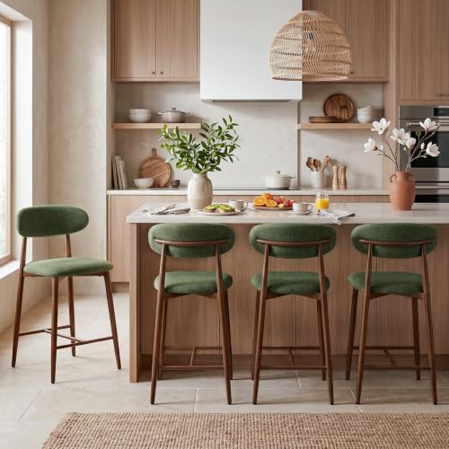 MOLENE Metal Bar Stools Set of 4 26 Counter Height Bar Stools with Backs Mid Century Modern Upholstered Barstools for Kitchen Island Dining Room Green