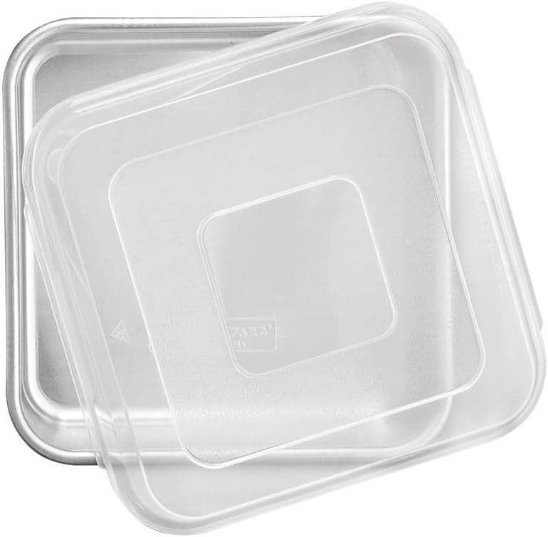 Natural Aluminum Commercial Square Cake Pan with Lid, Exterior 9.88 x 9.88 Inches