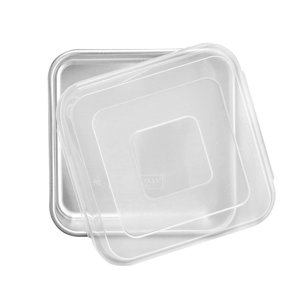 Natural Aluminum Commercial Square Cake Pan with Lid, Exterior 9.88 x 9.88 Inches