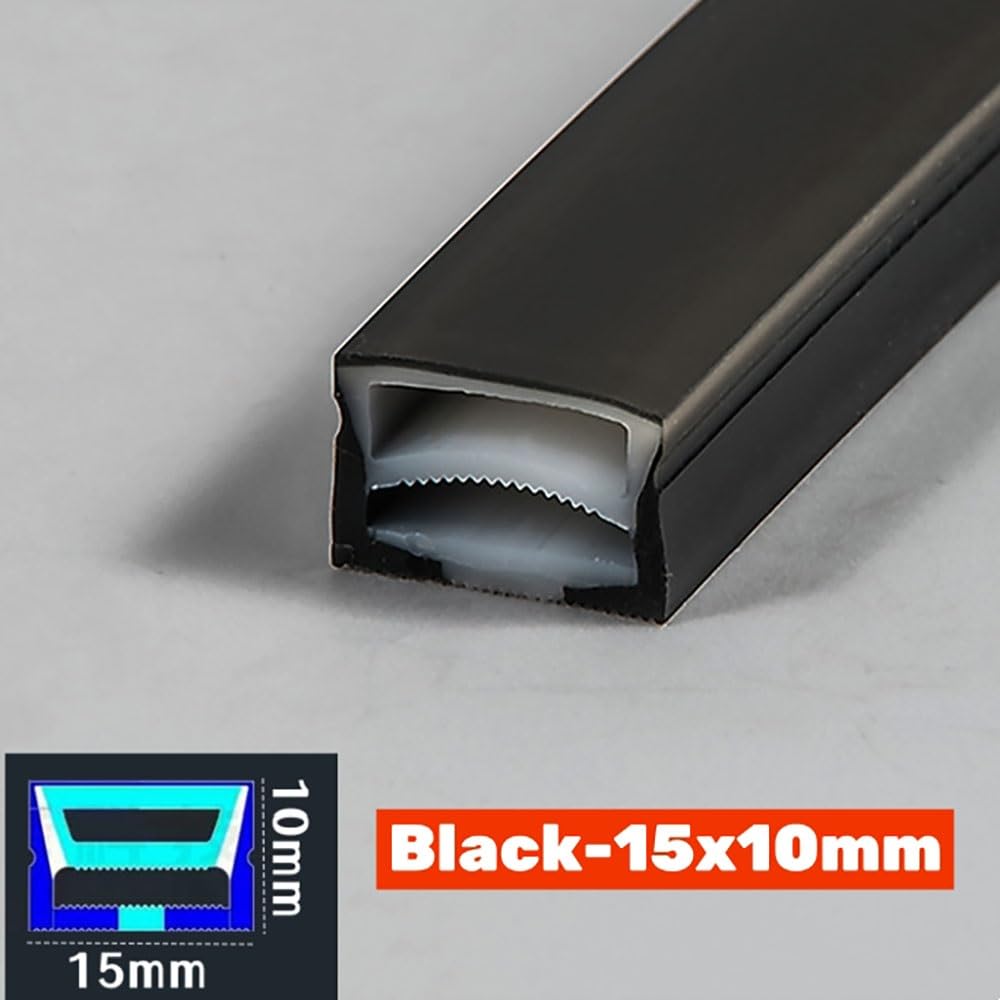 Schwarzer Silikonschlauch für LED-Neonlicht – flexibler versenkter Diffusork, wasserdicht für Leiterplatten 8/10/15 mm, 1/2/3/4/5 m Länge, passend für Deckenbandstreifen (ohne LED) (15 x 10 mm, 4