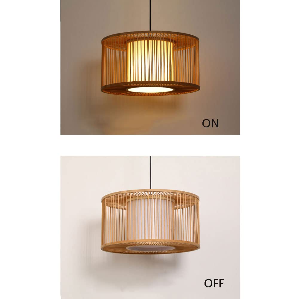 Żyrandol rattanowy w stylu retro, 40 cm (15,7 cala), ręcznie pleciony bambus, oprawka E27, regulowana wysokość, beżowy żyrandol do sypialni, przedpokoju lub willi