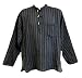Mens Tunic Handloomed Cotton 3-Wooden button Loop Closure, Mandarin Collar (Small/Medium, Black White Stripes)