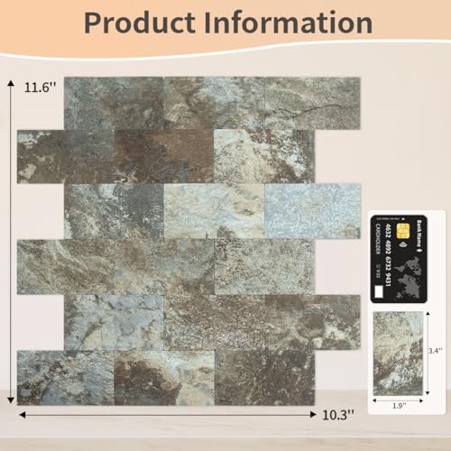 DICOFUN 10-Sheet Beige Brown Slate Thick PVC Peel and Stick Backsplash Wall Tiles, 12"x12" Self Adhesive Subway Tile for Kitchen and Bathroom Backsplash by DICOFUN - Used condition - Image 4