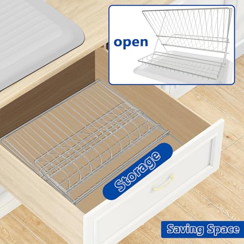 Stainless Steel Foldable Dish Drying Rack, 2 Tier Collapsible Kitchen Rack for Counter, Large Capacity Expandable Dish Drainer Rust Proof by JOKKOL - Image 8