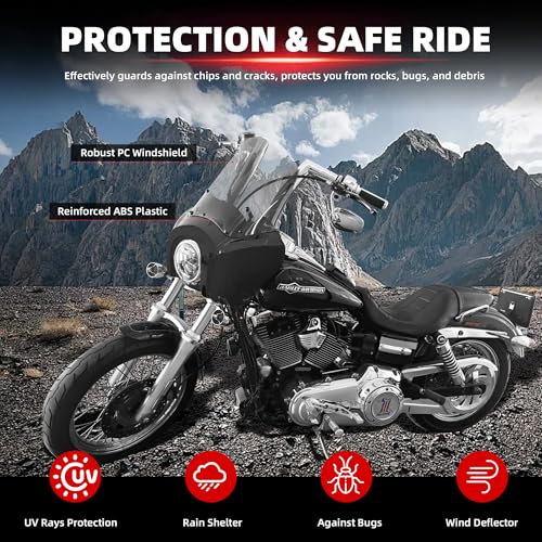 Image of FATECIM Headlight Fairing with 15'' Clear Windshield Windscreen for Harley Dyna T-Sport FXDXT FXD FXDC FXDB FXDL FXDLS