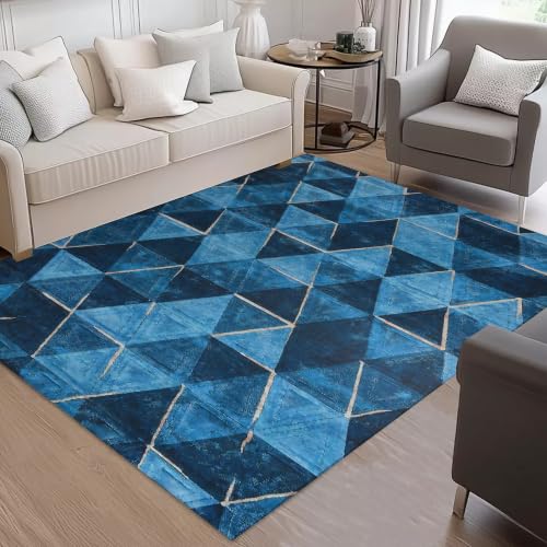 Image of Cotton Bolls Textiles Rugs for Living Room 5x7 Feet Large Size | Lightweight Foldable Carpet for Bedroom & Hall | Easy to Handle During Daily Cleaning | Travel Friendly Printed Rug | Blue
