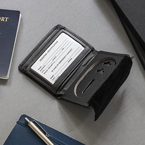 Black Leather Bifold Wallet Police Badge Holder with Removable ID Card Holder, Oval2