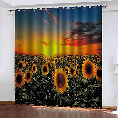 Rideau chambre occultant à oeillets tournesol 3D isolant thermique salon
