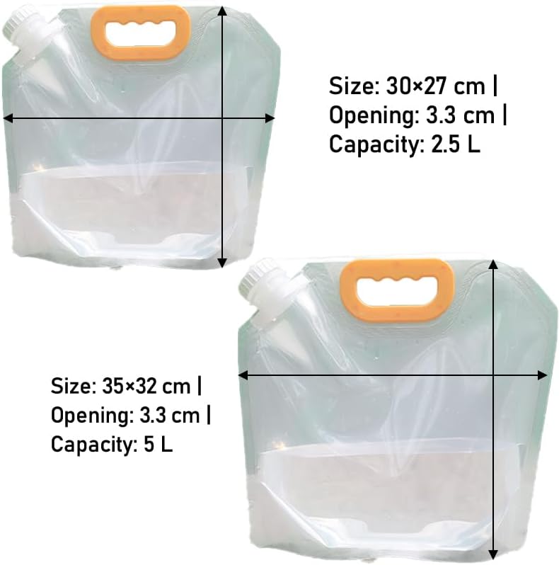 2 Pack Collapsible Water Container Set – 2.5L & 5L BPA-Free Foldable Water Bags with Handle, Portable Reusable Water Carrier for Camping, Hiking, and Outdoor Travel