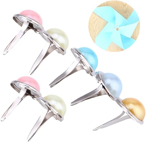 Miniatura 6 de EXCEART 100 sujetadores de papel de metal redondos pequeños, sujetadores de perlas decorativos para arte, álbumes de recortes, manualidades,