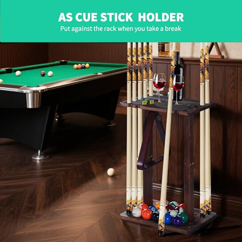 Pool Stick Holder-Pool cue holder floor stand with multiple storage designs , wood Pool Cue Rack Holder for 10 Cues Sticks Storage, Billiard Cue Racks for Billiard Room Club Pool Table Accessories