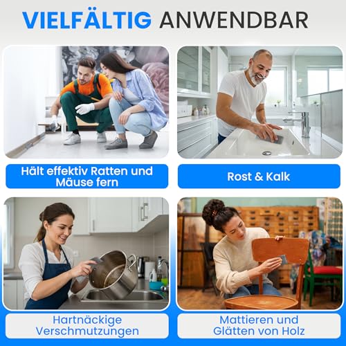 Stahlwolle 000, 400g, Mäuseabwehr, Stahlwolle gegen Mäuse, Stopft Löcher, Poliert gewachstes Holz, Kupfer, Messing, mattierte Oberflächen, säubert Glas