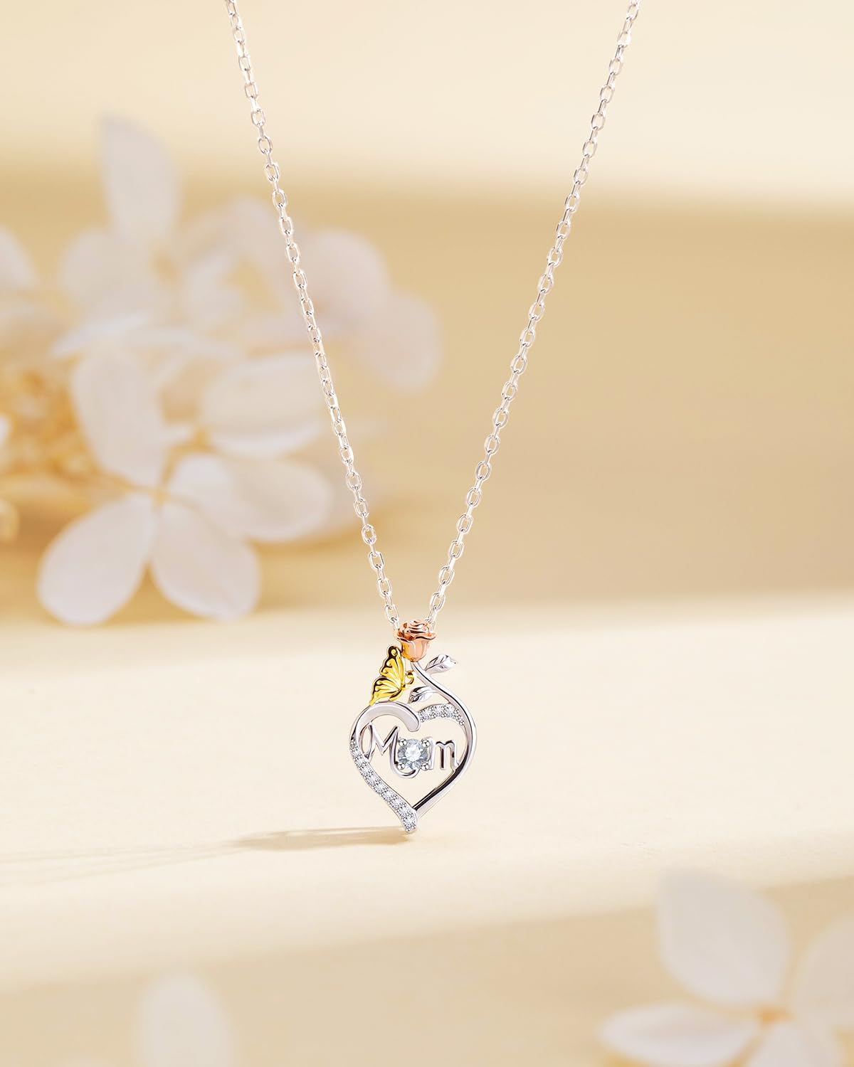 Mom Birthstone Silver Necklace Genuine 925 Sterling Silver Mothers Day Mama Necklace Jewelry Gifts Rose Heart Dainty Pendant Birthday Gifts for Women Wife Mom from Daughter Son - Image 7
