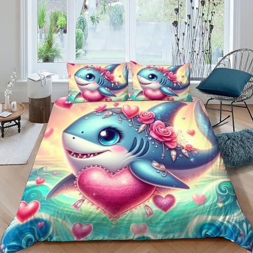 Parure lit requin 220x240cm housse couette microfibre animaux 3D