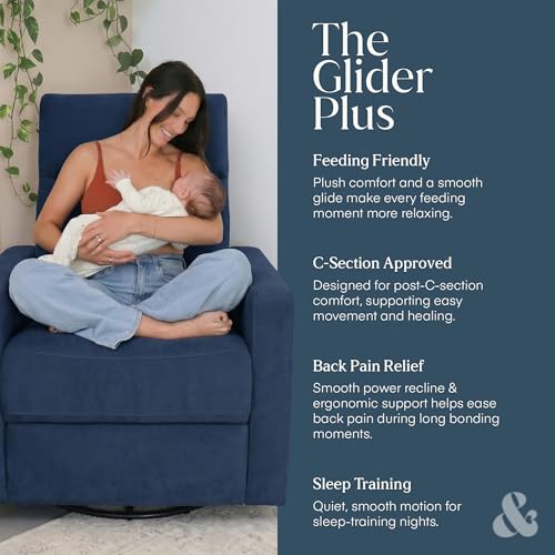 Image of Nurture& The Glider Plus - Premium Nursery Power Recliner | Swivel Chair with Adjustable Head Support and Adjustable Lumbar Support | Built-in USB - The Ultimate Comfort for Nursing, Relaxing (Navy)