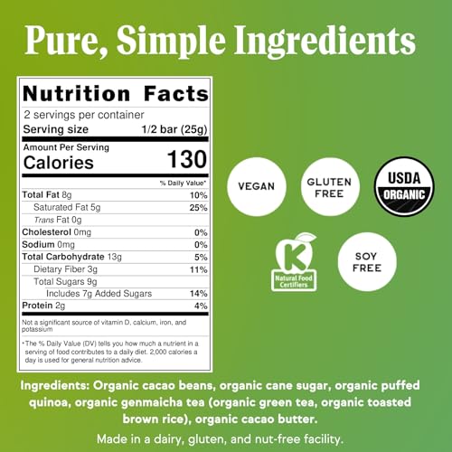 image for Raaka Green Tea Crunch Dark Chocolate | 66% Cacao | Gourmet Dark Choco