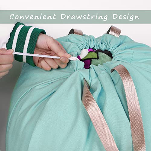 Sanferge Cotton Canvas Laundry Bag With Handles & Drawstring Straps, Heavy Duty Extra Large Laundry Bags For Laundromat And Household, Washable Travel Dirty Clothes Bag Hamper Liner, 25.5 X 34 Inch, Teal Blue #TOP2
