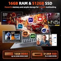 Liuord 15.6 Zoll Laptop 16GB RAM 512GB ROM, Enthaltene AI Copilot, AMD R5 (übertrifft i5-13420H, bis zu 3.6GHz), FHD Display Notebook, WiFi 6 USB 3.0, Full-Function Type-C – Ansicht 6