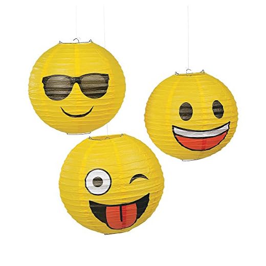 Emoji Paper Lanterns - Emoji Party Supplies - 3 Hanging Lanterns