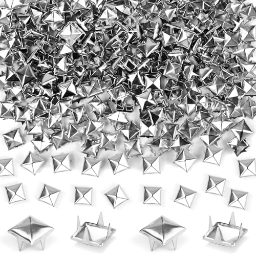 NISENTIA 200 Stück Quadratische Nieten Metall Studs Pyramiden Nieten Set für Leder Ziernieten DIY Punk Niete Silber für Kleidung Taschen Lederband Schuhe Mäntel Handschuhe (8mm)