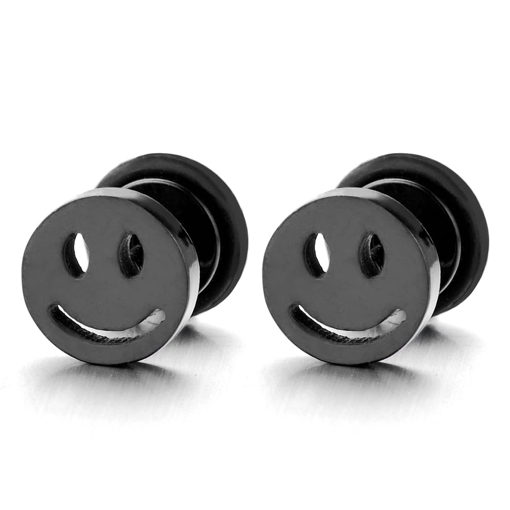 Pendientes de cara sonriente para hombre y mujer y niños – Pendientes – Acero inoxidable – 2 piezas Rock Punk Hippie